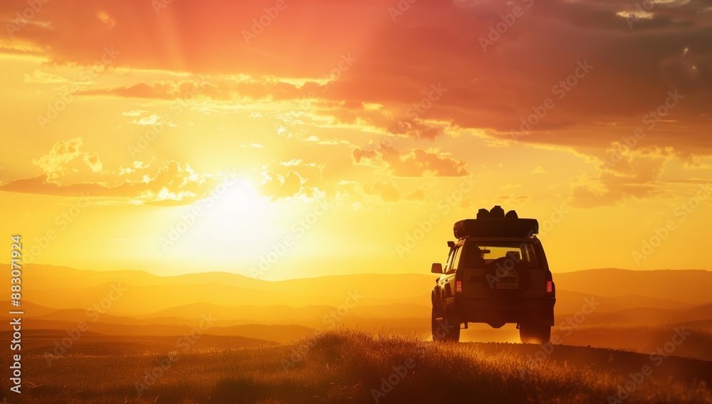 jeep goes on a journey in the sunset jeep goes on a journey in the sunset
