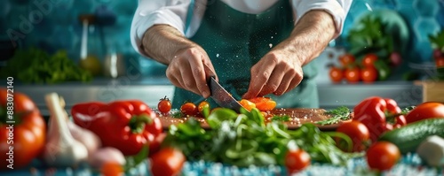 Chef preparing fresh vegetables for a healthy meal.