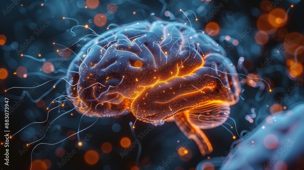 High-resolution 3D illustration of a human brain with neural connections highlighted in vibrant colors, ideal for science and medical concepts. High-resolution 3D illustration of a human brain with neural connections highlighted in vibrant colors, ideal for science and medical concepts.