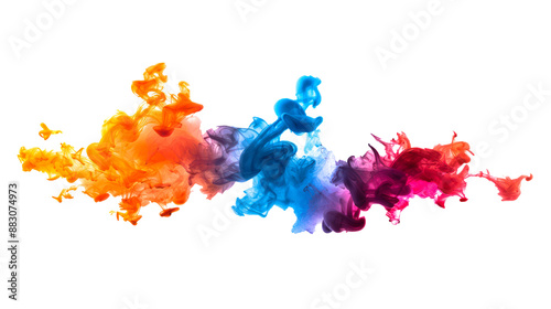 Abstract image of vibrant orange, blue, and red ink swirling in water cut out PNG photo