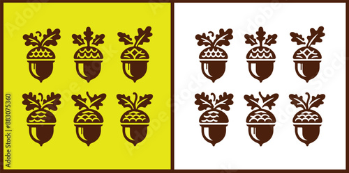 acorn icon set Oak nut Oak seed Oak apple collection Vector illustration