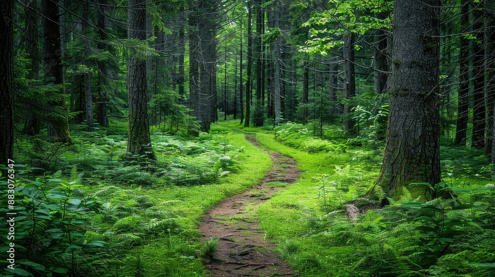 Fototapeta premium Verdant forests in peaceful ambiance