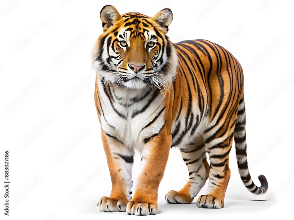 Fototapeta premium Bengal Tiger Standing on White Background.