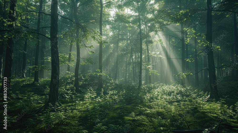 Fototapeta premium Verdant forests in peaceful ambiance