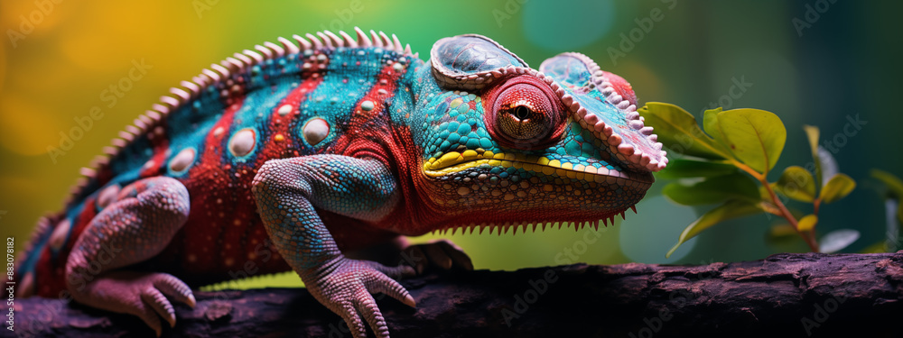 Chameleon Blending into Lush Jungle Environment Chameleon Blending into Lush Jungle Environment