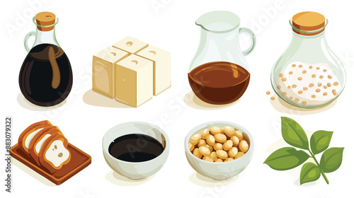 Four of Soy Products Containing Tofu Soy Milk Miso 