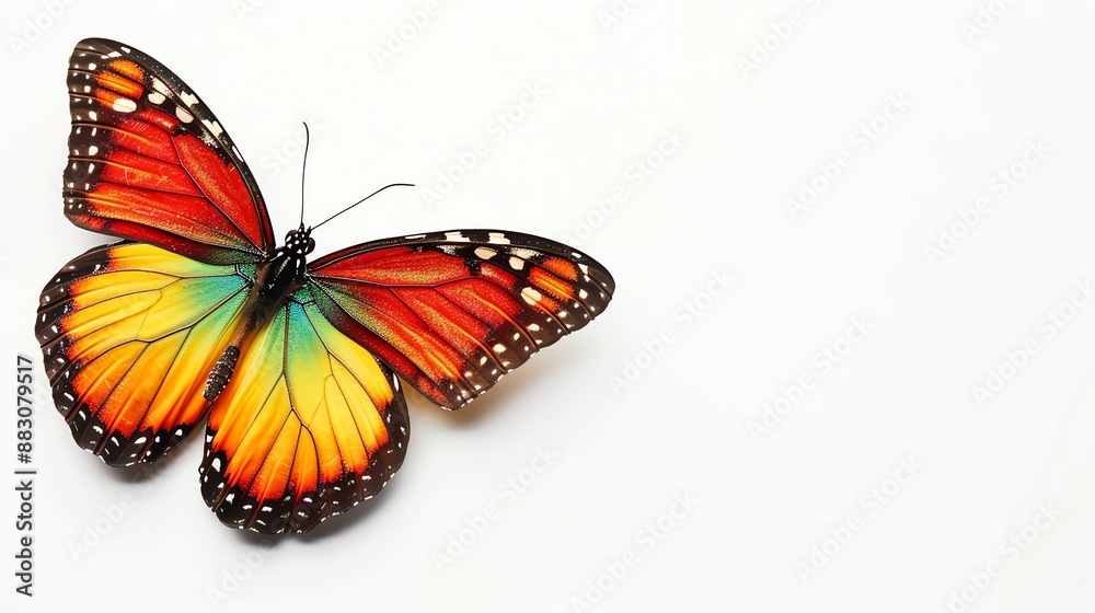 Obraz premium A colorful butterfly with orange, yellow, and green wings.