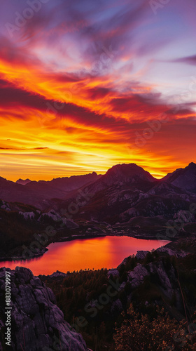 Sunrise at a mountain lake