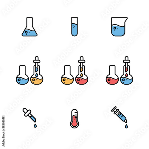 Icon chemistry science laboratory equipment set.