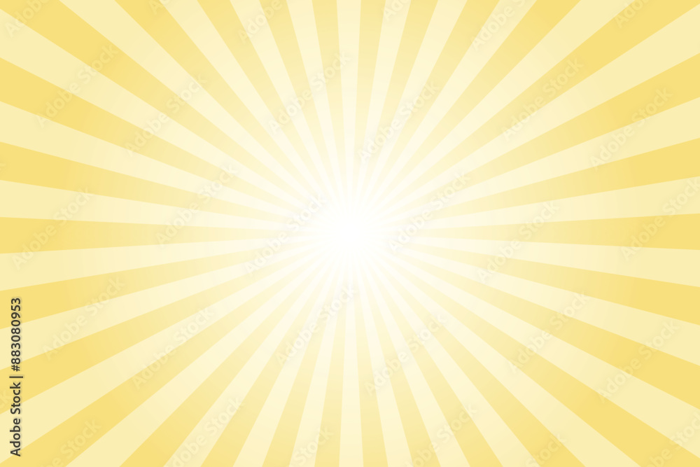Yellow background with white sun ray. Pattern of starburst. Abstract mellow yellow texture with light of sunburst. Radial beam of sunlight. Retro background with flash. Design of sunbeams. Vector. Yellow background with white sun ray. Pattern of starburst. Abstract mellow yellow texture with light of sunburst. Radial beam of sunlight. Retro background with flash. Design of sunbeams. Vector.