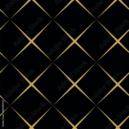 Abstract geometric pattern with crosses, stripes, lines. Seamless vector background. Black and gold ornament. Modern reticulated graphic design.