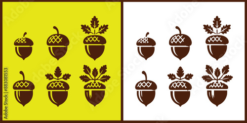 acorn icon set Oak nut Oak seed Oak apple collection Vector illustration