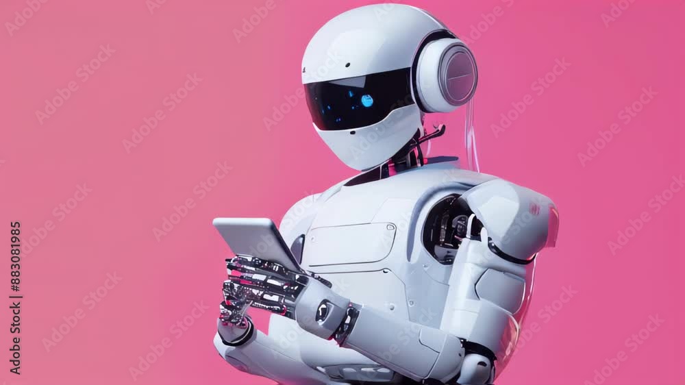 Robot with smartphone background Robot with smartphone background