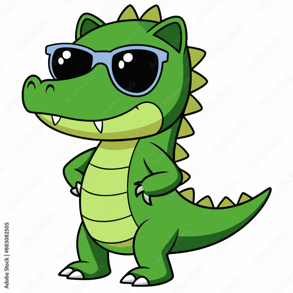 Little crocodile using black sunglasses vector illustration in white background. Little crocodile using black sunglasses vector illustration in white background.