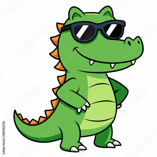 Little crocodile using black sunglasses vector illustration in white background.