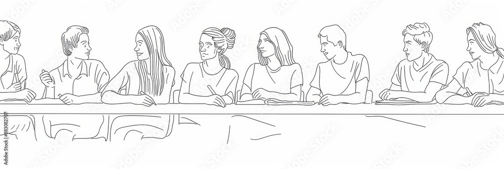 Group of Students Sitting at a Table - A group of students sitting at a table in a classroom setting, likely during a lecture or discussion. Group of Students Sitting at a Table - A group of students sitting at a table in a classroom setting, likely during a lecture or discussion.
