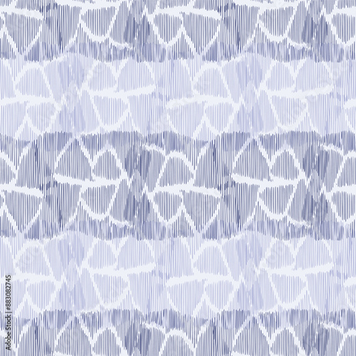 Indigo blue stitch effect abstract vector seamless pattern background. Modern masculine graphic design for block print hand craft trend. 