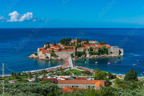 Morning landscape with the resort island of Sveti Stefan