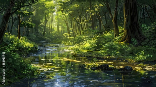 Verdant forests in peaceful ambiance