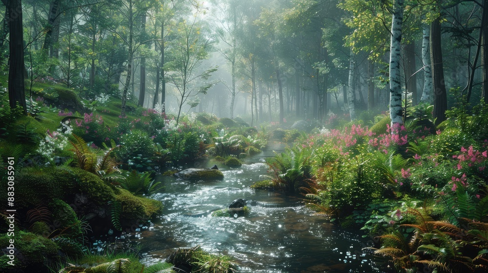 Fototapeta premium Verdant forests in peaceful ambiance