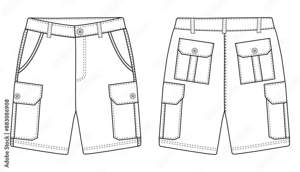 Αυτοκόλλητο mans short pants outline drawing cargo shorts vector technikal sketch vector, te