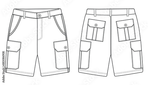 mans short pants outline drawing cargo shorts vector technikal sketch vector, template