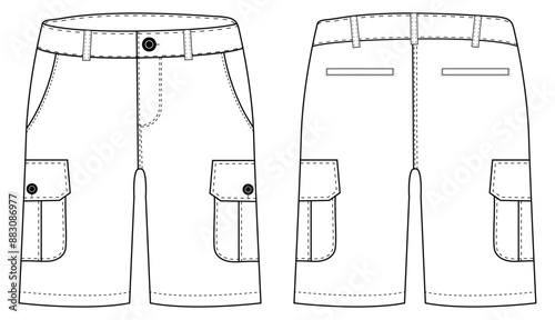 mans short pants outline drawing cargo shorts vector technikal sketch vector, template