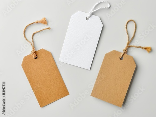 Blank mock up of a rectangular hang tag, plain white background, no text or images, ideal for custom clothing brand labels photo