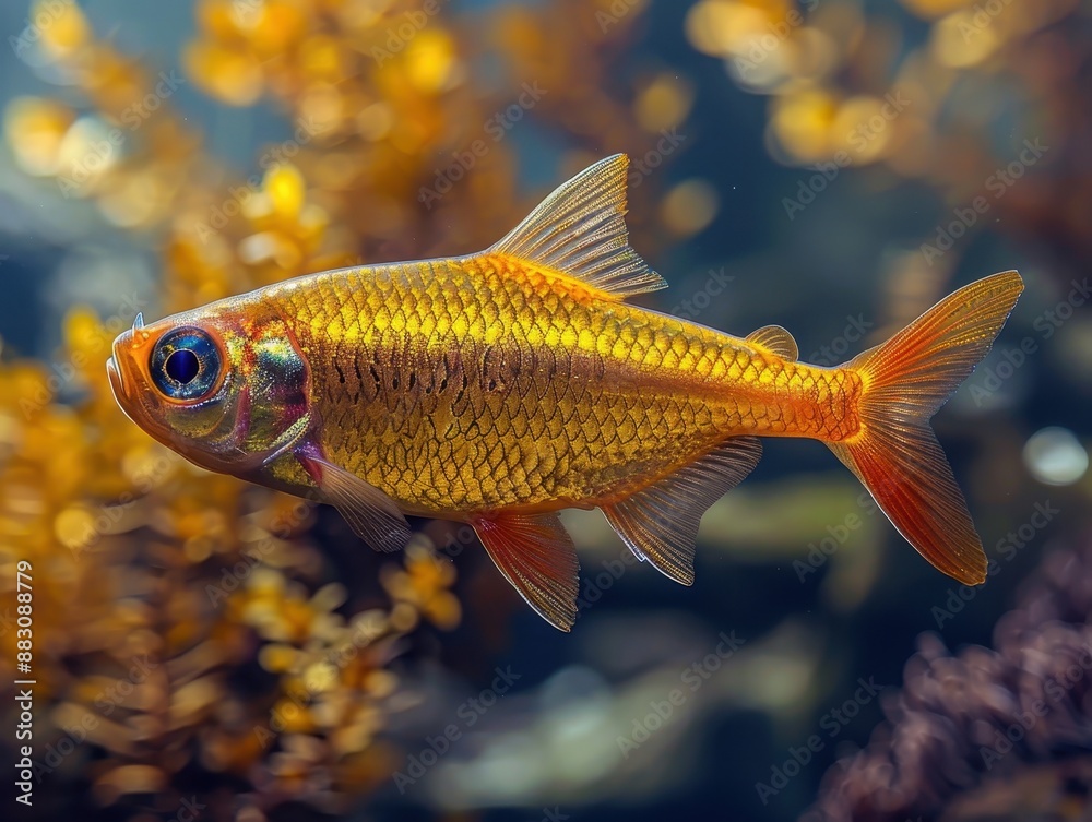 Fiery Orange Ember Tetra Fish Macro Close-Up in Natural Light Detail Fiery Orange Ember Tetra Fish Macro Close-Up in Natural Light Detail