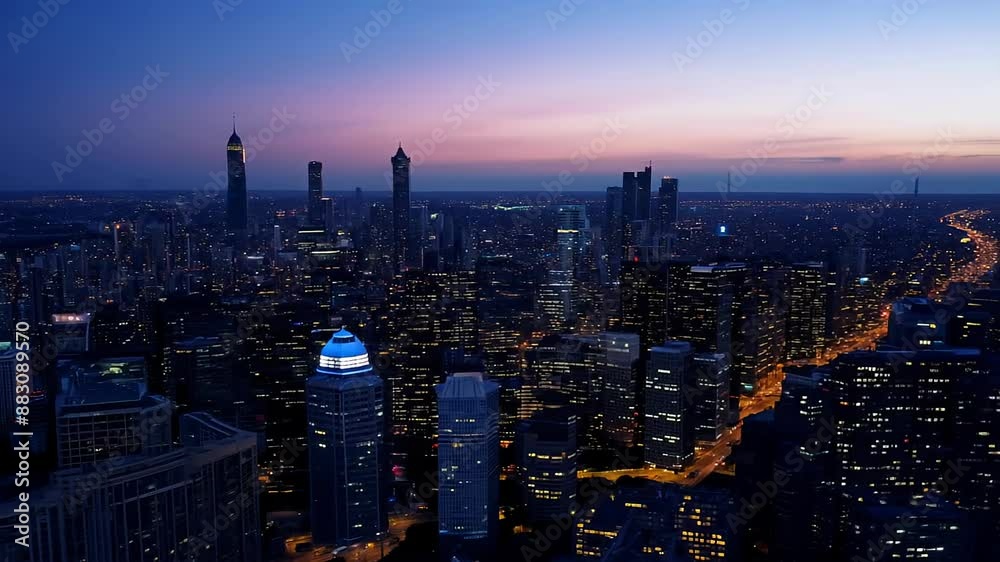 Vibrant sunset skyline of bustling metropolitan city Vibrant sunset skyline of bustling metropolitan city