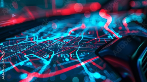 Car's path highlighted on a map display. Shows how far you've driven.