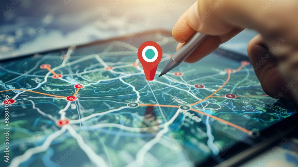 Fototapeta premium Connect to the internet to access a world map. Use satellites to locate any address and share your current whereabouts.