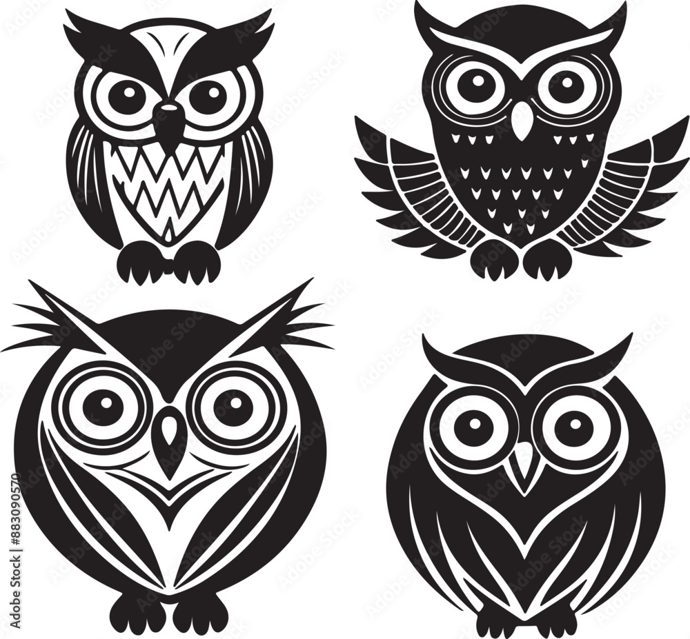 Fototapeta premium a 4 set of varieties owl icon white background