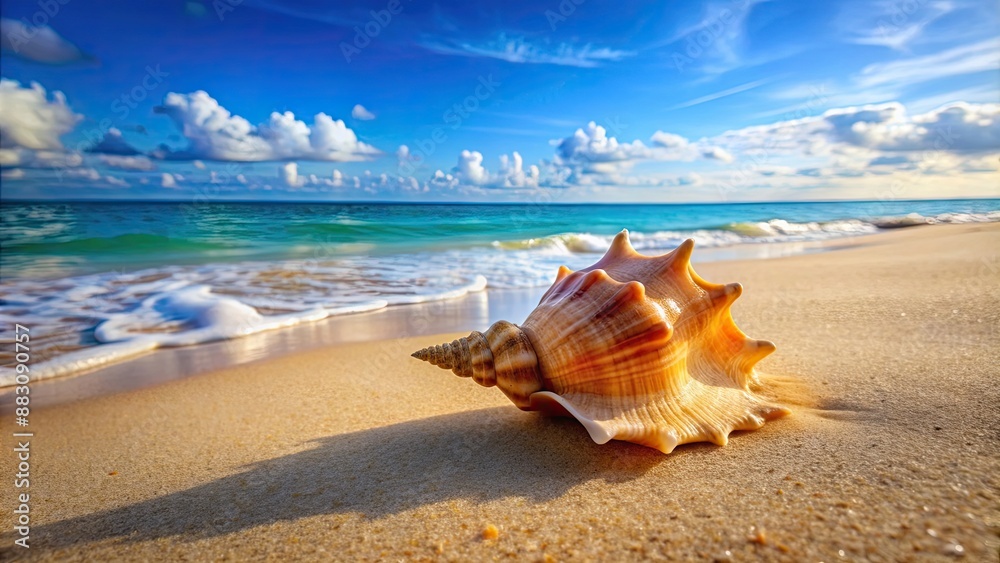 Beautiful conch shell on sandy beach , conch, shell, beach, ocean, marine, tropical, vacation, nature, spiral, pattern Beautiful conch shell on sandy beach , conch, shell, beach, ocean, marine, tropical, vacation, nature, spiral, pattern