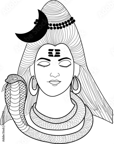 Indian God Shiva Black And White Coloring Page