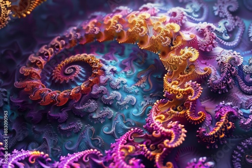 Colorful Mandelbrot fractal with intricate, spiraling patterns and vibrant gradient hues