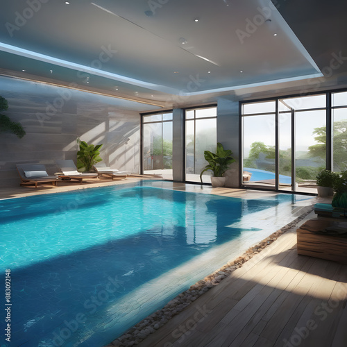 Indoor swimming pool with swimming lanes, ai-generatet
