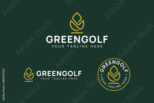 minimalist drop of water or leaf with stick golf negative space concept logo. green leaves form water droplets abstract logo concept. leaf floral logo design for boutique, fashion, retail business