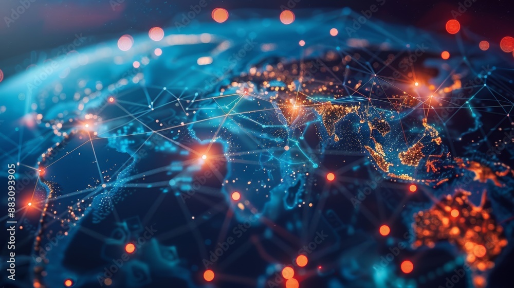 Fototapeta premium Internet connectivity across the world. World map with points and lines shows global business concept.