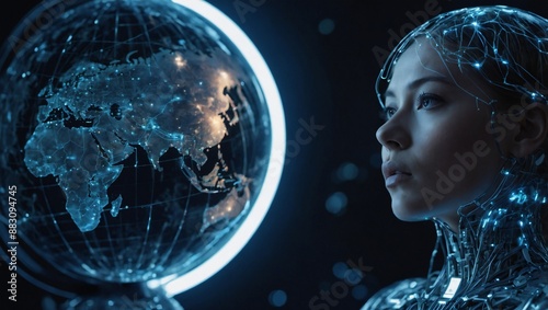 overview of the globe with an internet connection, Telecommunication and data transfer, Communication technology with global internet network
