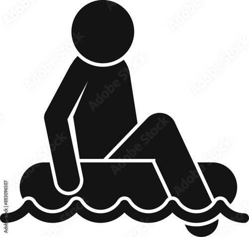 Simple icon of a man enjoying a relaxing moment, floating on an inflatable ring in the water