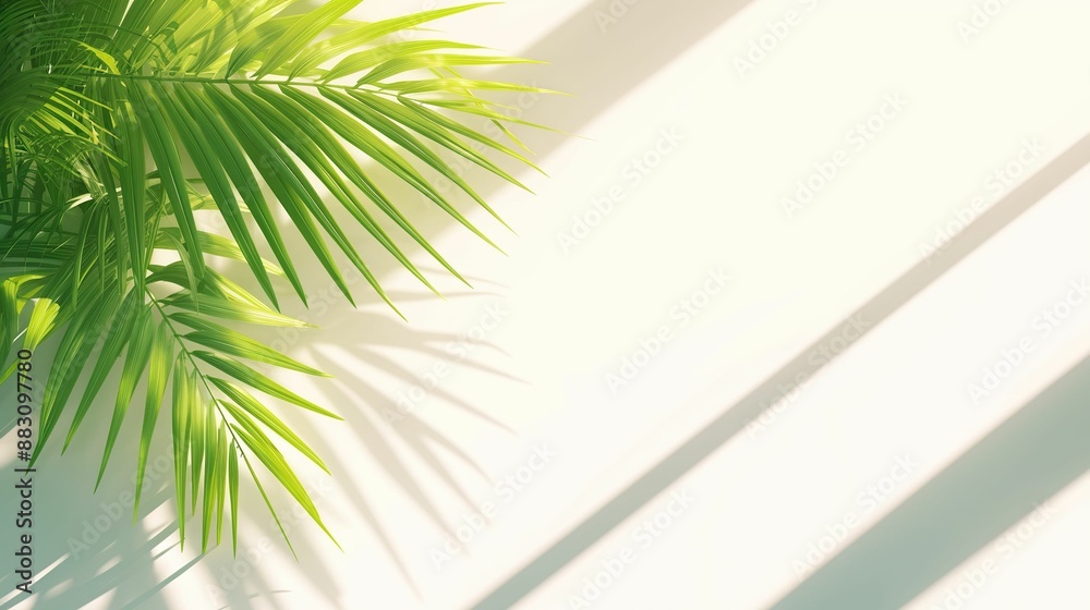 Fototapeta premium White Ribbed Background. Abstract gradient design. Luxury concept presentation. Decorative stripes overlay. Green palm with reeded glass.