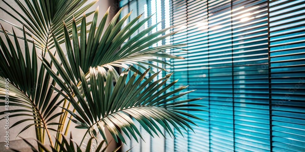 White Ribbed Background. Clear space for minimal template. Blank wall with tree reflection. Simple lines and striations. Green palm with reeded glass. White Ribbed Background. Clear space for minimal template. Blank wall with tree reflection. Simple lines and striations. Green palm with reeded glass.