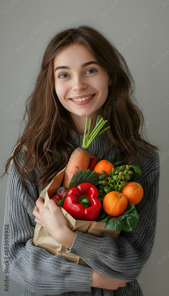 Portrait of a woman holding groceries Portrait of a woman holding groceries