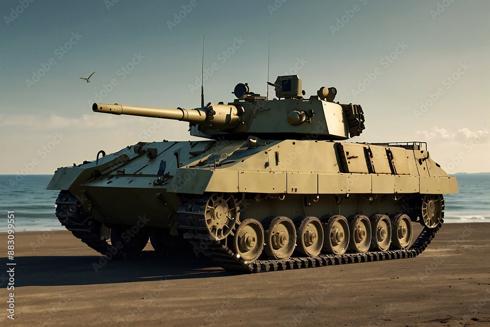 Fototapeta premium Military equipment, tanks close-up. Concept: war and armed conflicts, illustration of the actions of soldiers and tank crews 