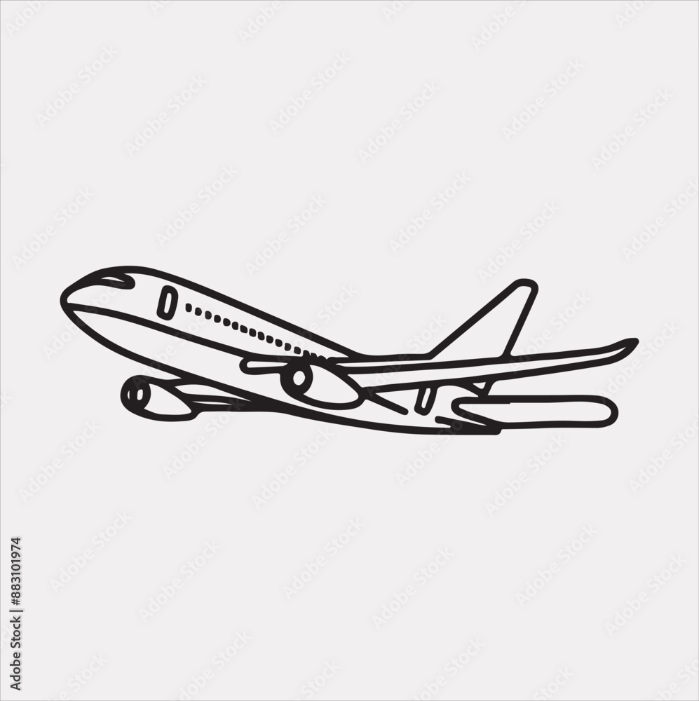 One-line art airplane silhouette vector on a white background One-line art airplane silhouette vector on a white background