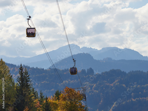 Photography cable cars in the mountains