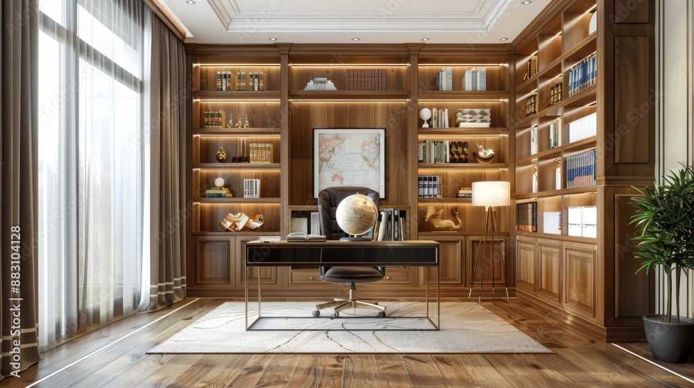 custom made wallpaper toronto digitalLuxury Home Office Interior with Bookcases and Globe.