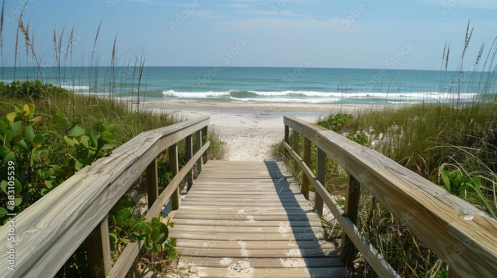 Serene Boardwalk Path to Sandy Beach Paradise
