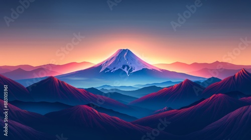 Sunset Serenity: Minimalist Vector Art of Mount Fuji © Ben